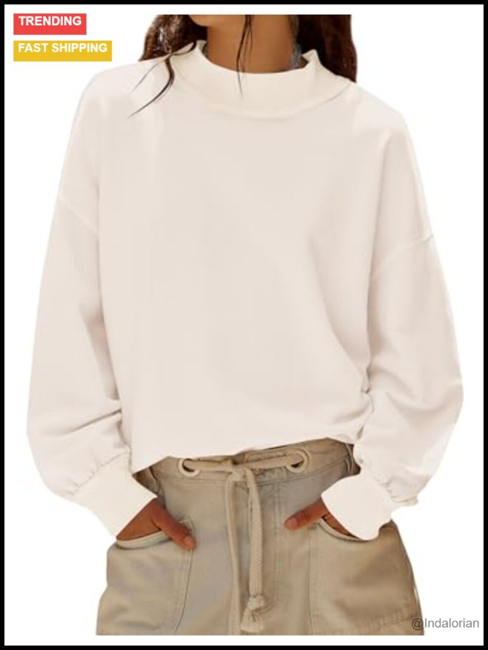 Oversized Mock Neck Sweatshirt Women Drop Shoulder Pullover Casual Top